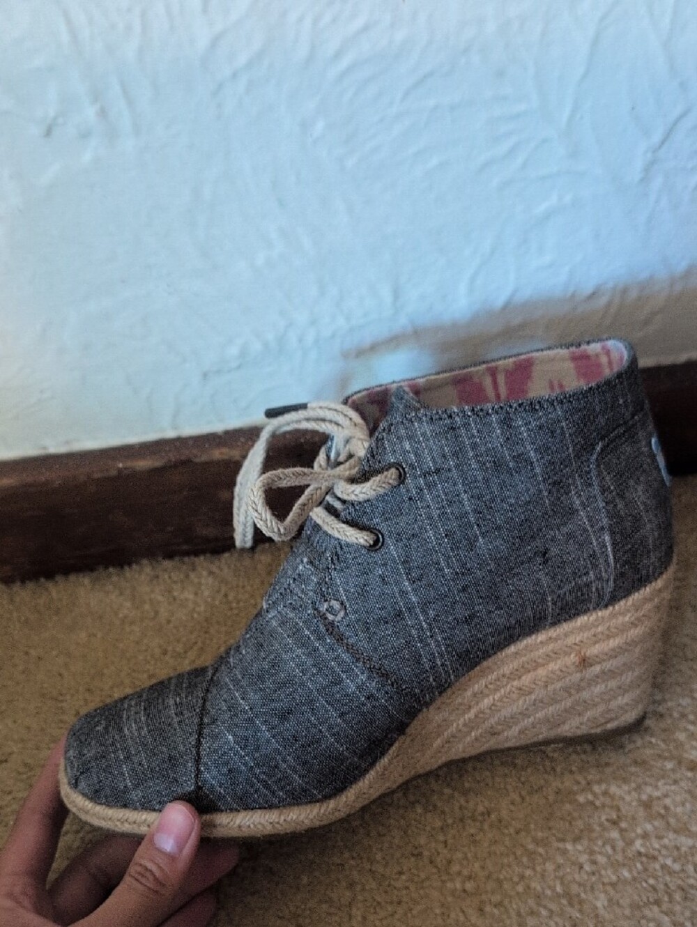 Toms Gray Lace-Up Wedge Oxfords Toms Desert Wedge Black Chambray Women - Picture 8 of 10